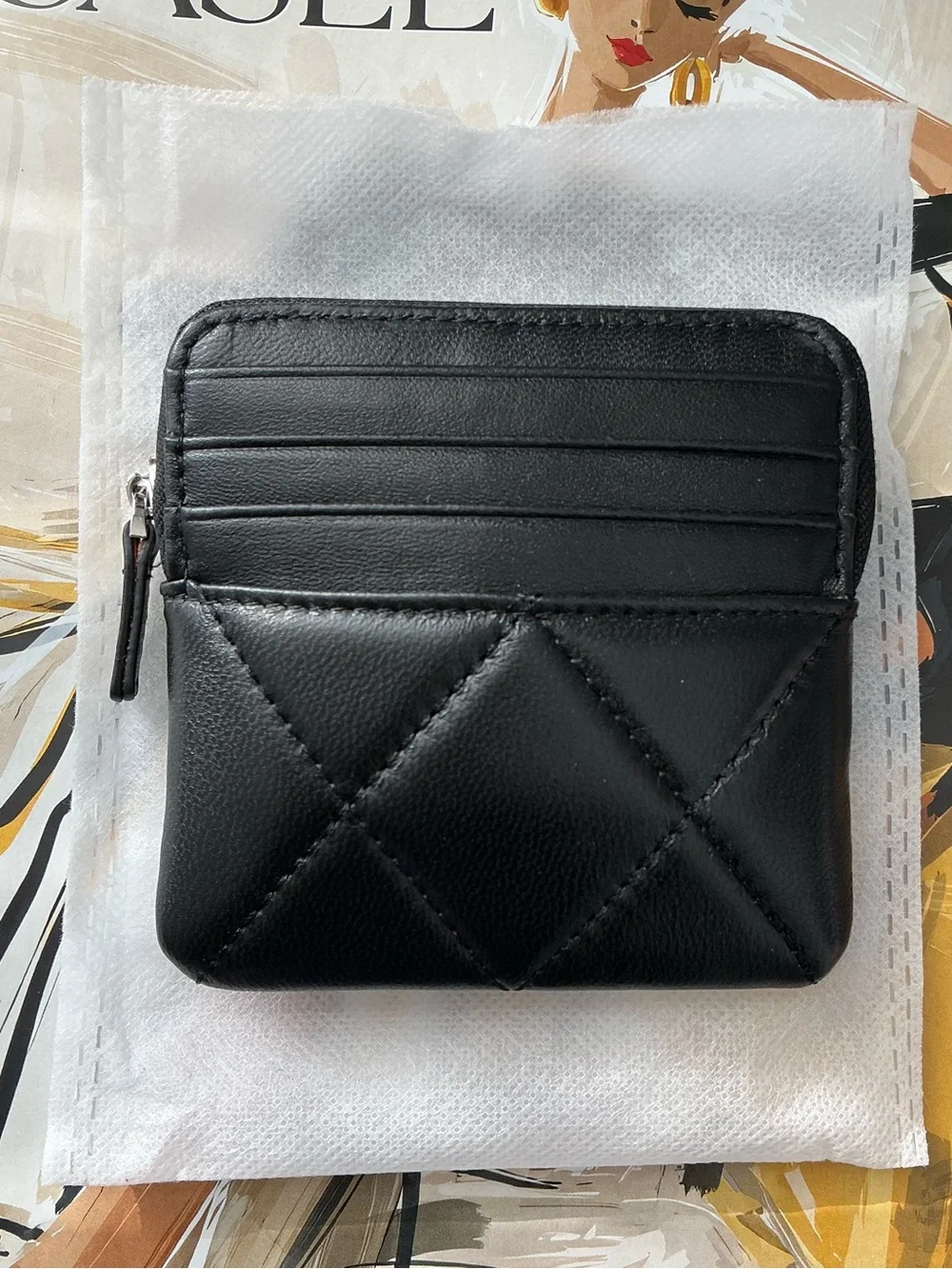 Black Quilted Compact Wallet - Women's Small Zip Purse